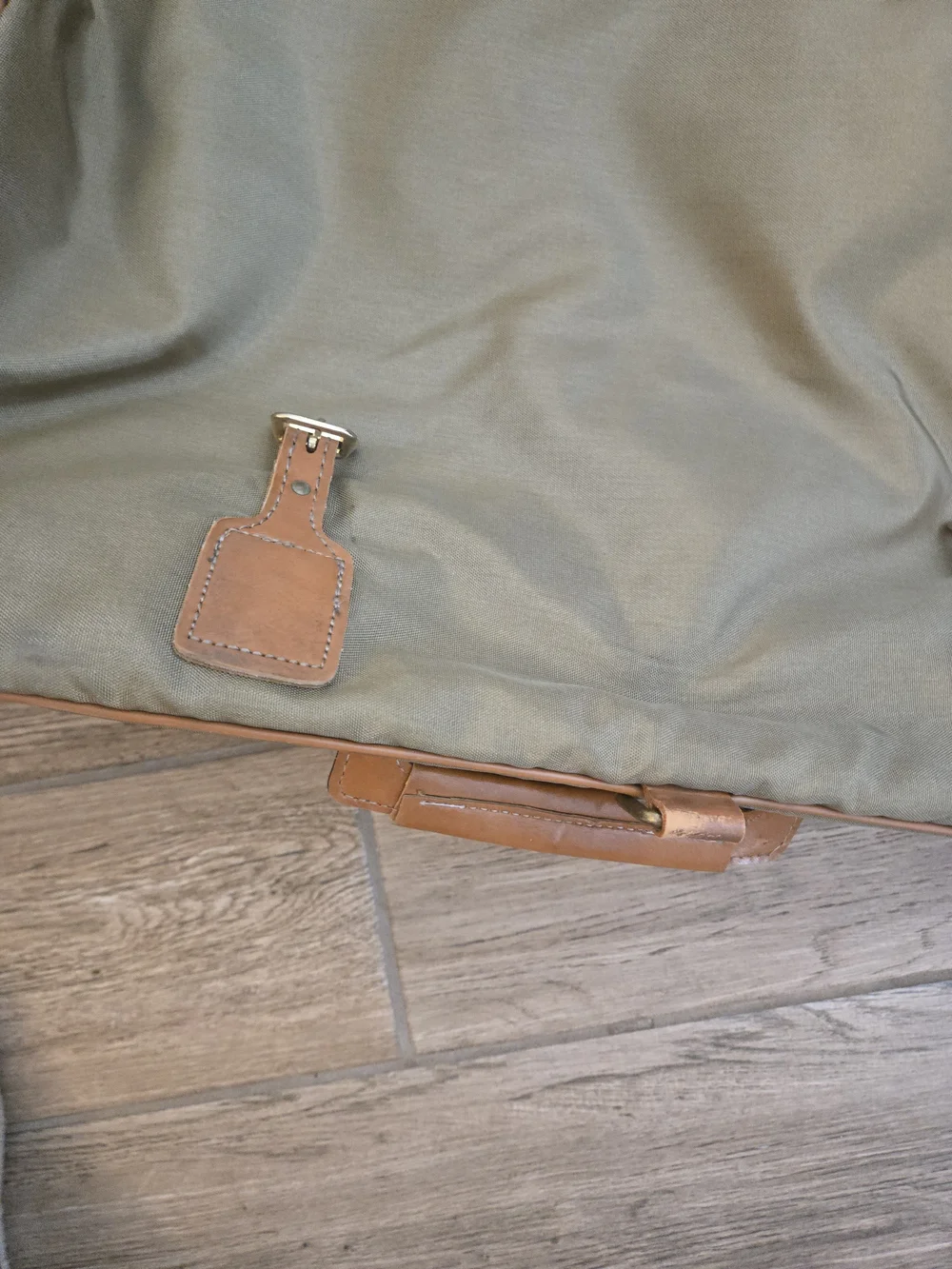 Men's Olive Green Canvas Garment Bag with Tan Leather Trim